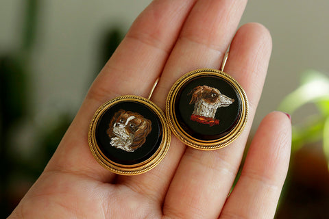 Victorian Micro Mosaic Puppy Earrings