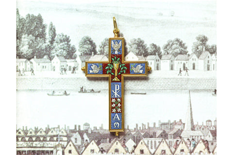 C.1860. Micro Mosaic Gold Cross Pendant