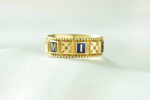 'MIZPAH' Blue Enamel and Gold Band
