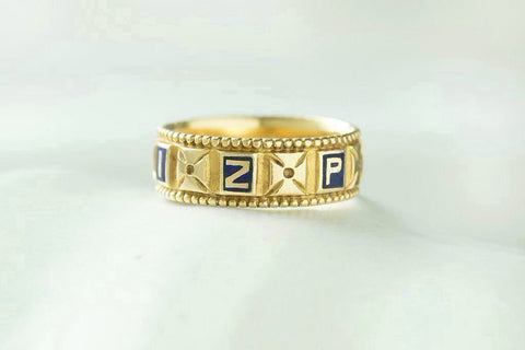 'MIZPAH' Blue Enamel and Gold Band