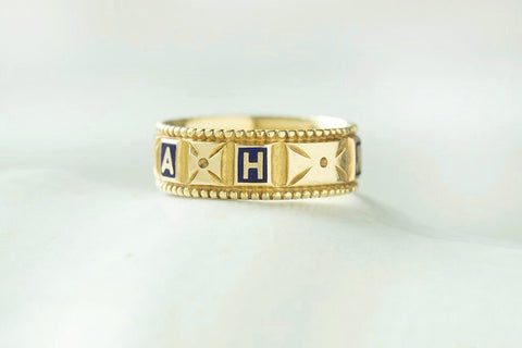 'MIZPAH' Blue Enamel and Gold Band