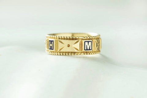 'MIZPAH' Blue Enamel and Gold Band