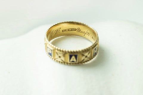 'MIZPAH' Blue Enamel and Gold Band