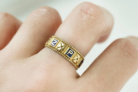 'MIZPAH' Blue Enamel and Gold Band
