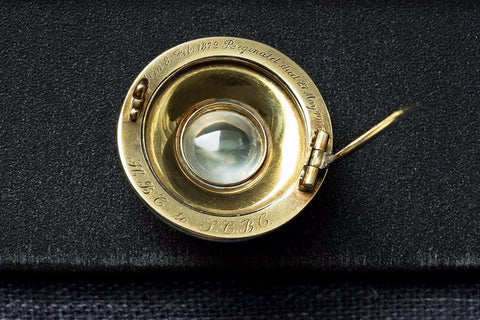 Victorian Moonstone Brooch with Blue Enamel and Pearl