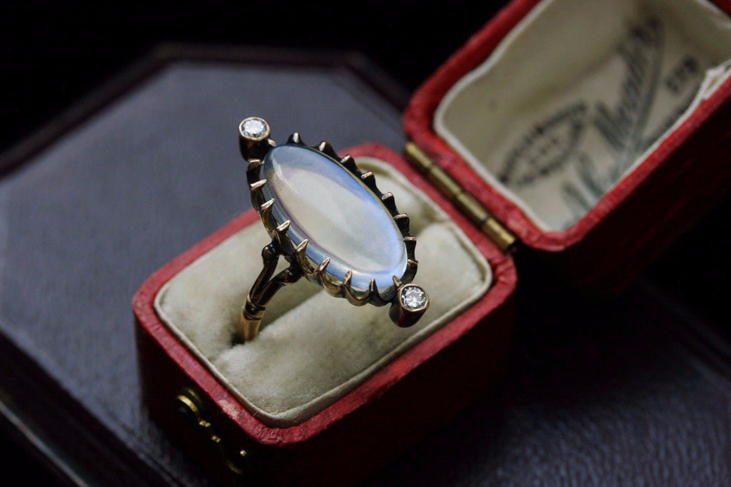 'Blue Flash' Moonstone Ring with Diamond