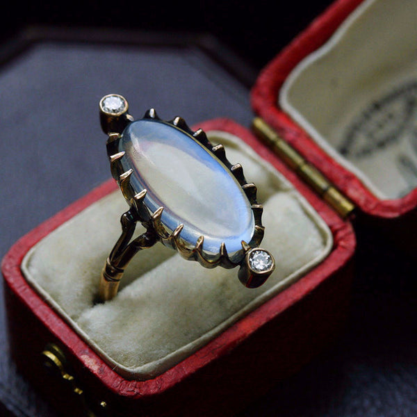 'Blue Flash' Moonstone Ring with Diamond