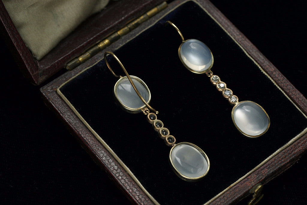 Moonstone and Diamond Earrings
