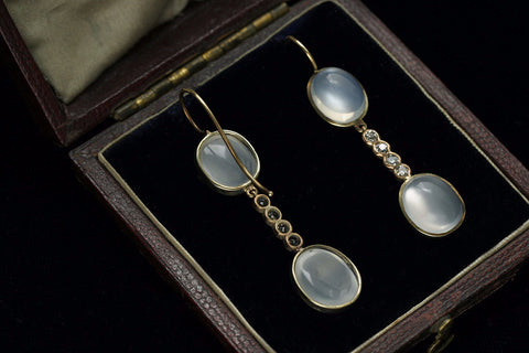 Moonstone and Diamond Earrings