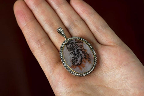 Victorian Agate and Diamond Brooch Pendant