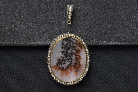 Victorian Agate and Diamond Brooch Pendant