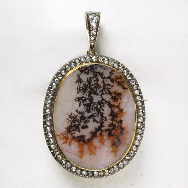 Victorian Agate and Diamond Brooch Pendant