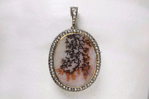 Victorian Agate and Diamond Brooch Pendant
