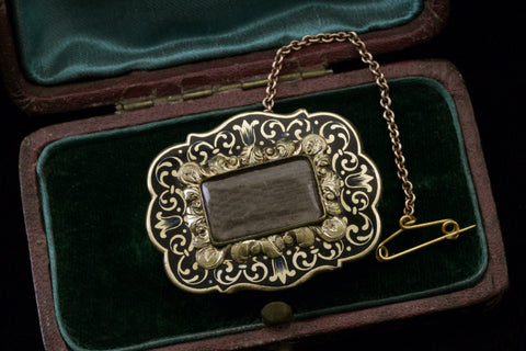 Enamel and Gold Mourning Brooch
