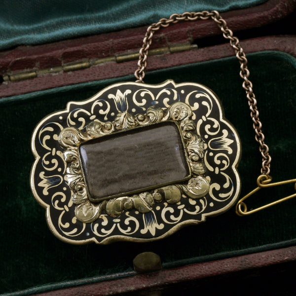Enamel and Gold Mourning Brooch
