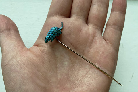 Late Victorian Pavé Turquoise Mouse Stick Pin