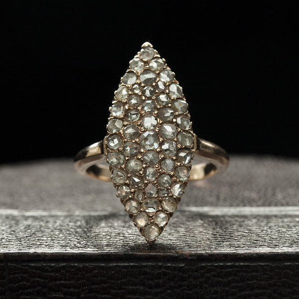 Victorian Rose Cut Diamond Cluster Navette Ring	