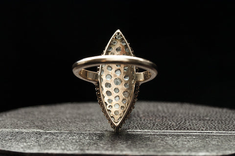 Victorian Rose Cut Diamond Cluster Navette Ring	