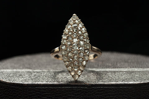 Victorian Rose Cut Diamond Cluster Navette Ring	