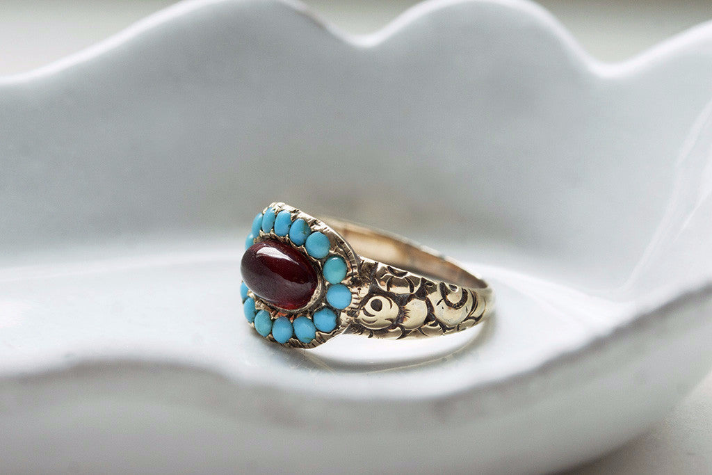 Georgian Turquoise and Garnet Ring