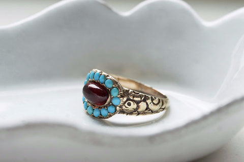 Georgian Turquoise and Garnet Ring
