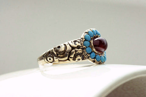 Georgian Turquoise and Garnet Ring