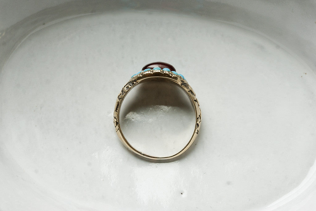 Georgian Turquoise and Garnet Ring