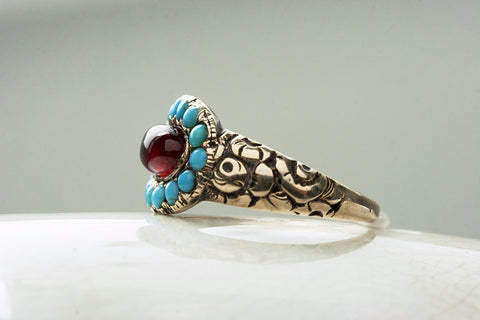 Georgian Turquoise and Garnet Ring