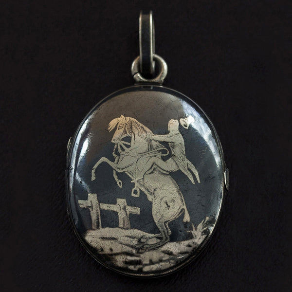 Late Victorian Sterling Silver & Niello Locket
