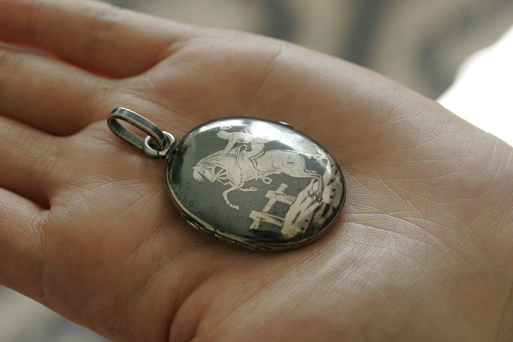Late Victorian Sterling Silver & Niello Locket