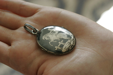 Late Victorian Sterling Silver & Niello Locket