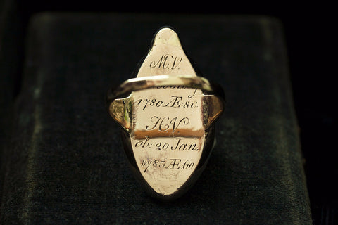 Georgian Memorial Ring with Emerald and Diamond
