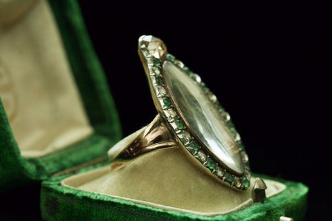 Georgian Memorial Ring with Emerald and Diamond