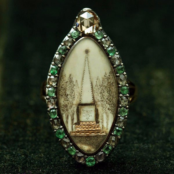 Georgian Memorial Ring with Emerald and Diamond