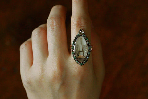Georgian Memorial Ring with Emerald and Diamond