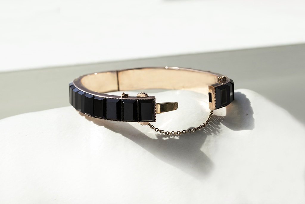 Victorian Faceted Onyx Bangle