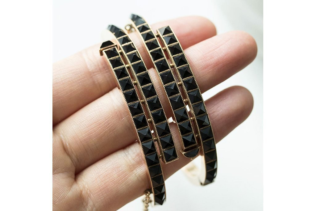 Pair of Victorian Onyx Pyramid Bangles