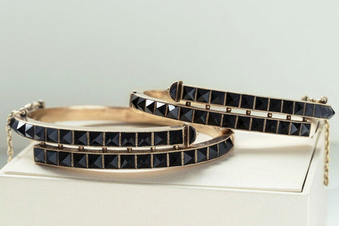 Pair of Victorian Onyx Pyramid Bangles
