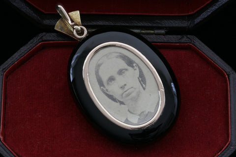 Victorian Onyx, Enamel, and Seed Pearl Locket