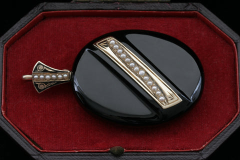 Victorian Onyx and Seed Pearl Locket