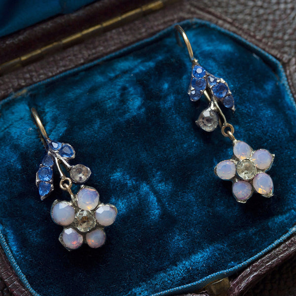 Georgian Opaline and Paste Forget-Me-Not Earrings