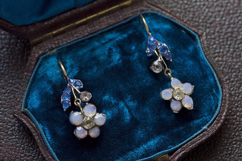 Georgian Opaline and Paste Forget-Me-Not Earrings
