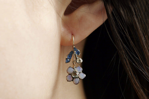 Georgian Opaline and Paste Forget-Me-Not Earrings