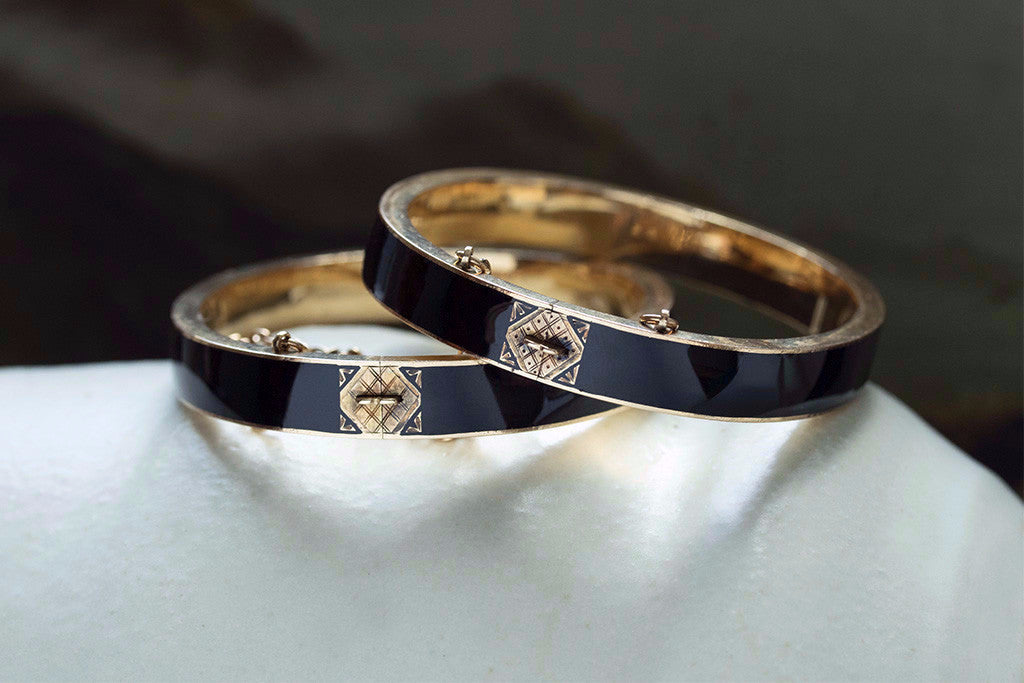 Victorian Matched Set of Black Enamel Bangles
