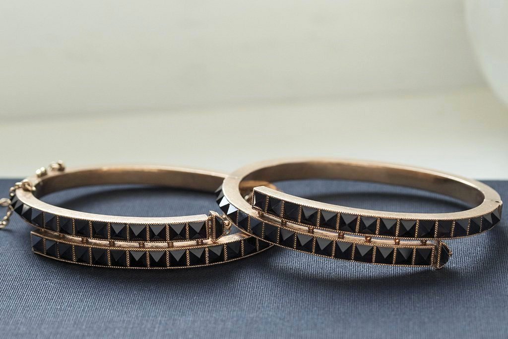 Pair of Victorian Onyx Pyramid Bangles