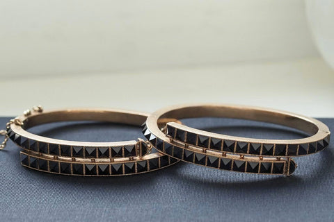 Pair of Victorian Onyx Pyramid Bangles