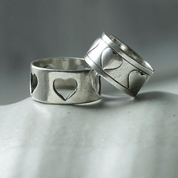 Pair of Vintage Swedish Sterling Silver Heart Rings