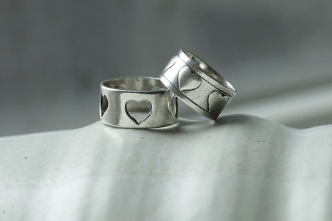 Pair of Vintage Swedish Sterling Silver Heart Rings