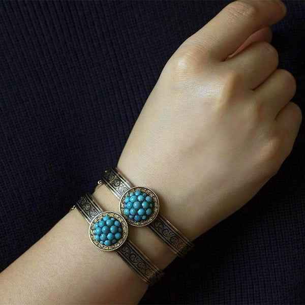 Victorian Matched Set of Turquoise and Black Enamel Bangles