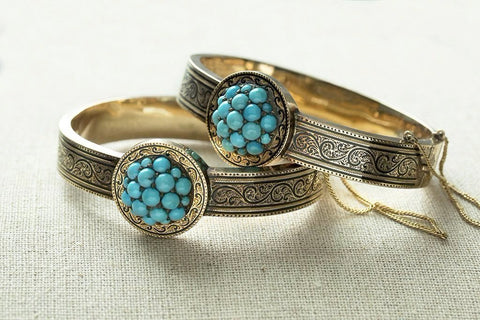 Victorian Matched Set of Turquoise and Black Enamel Bangles